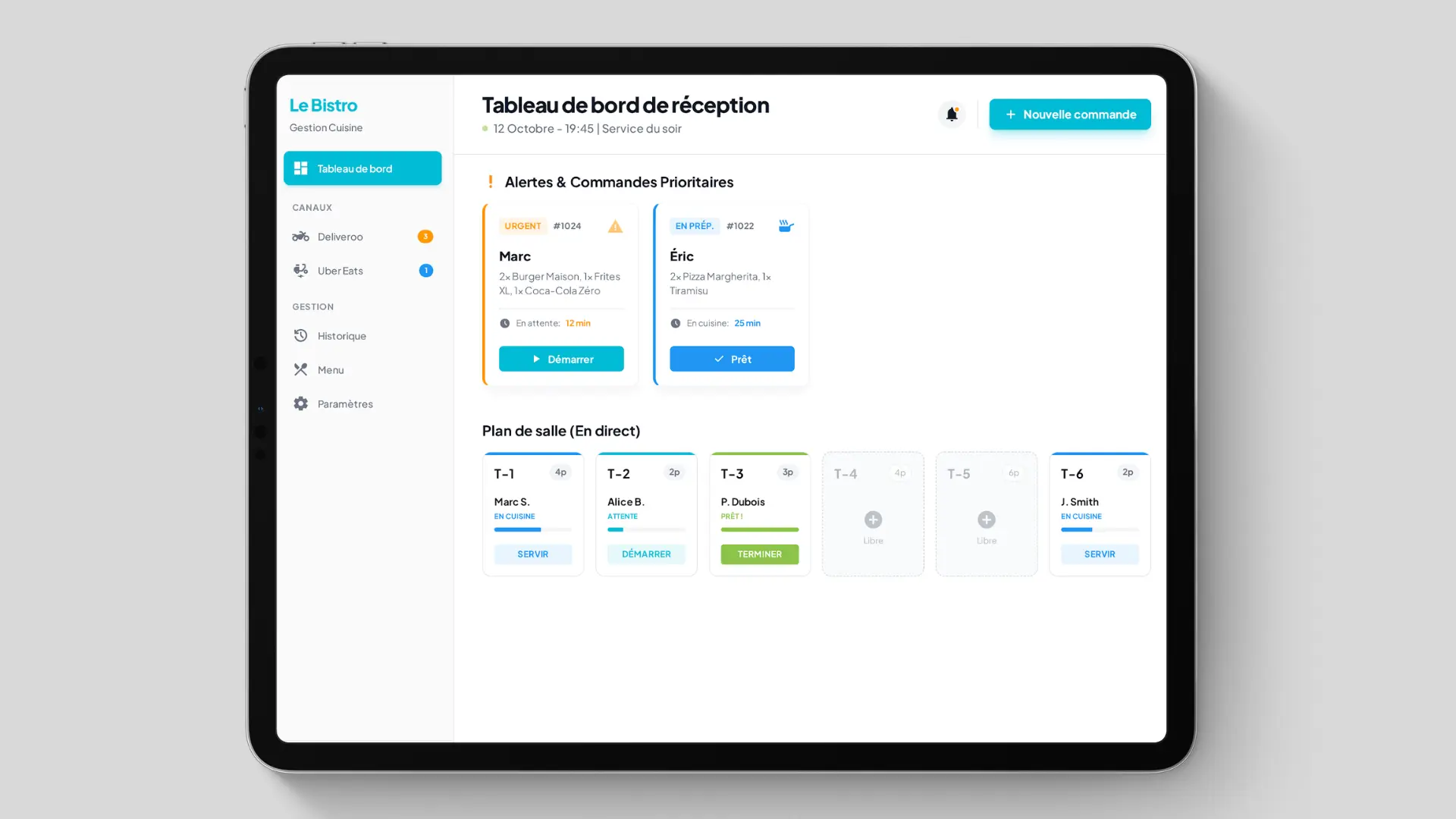 Rental management system interface on tablet showing booking calendar, property tracking, and asset management dashboard